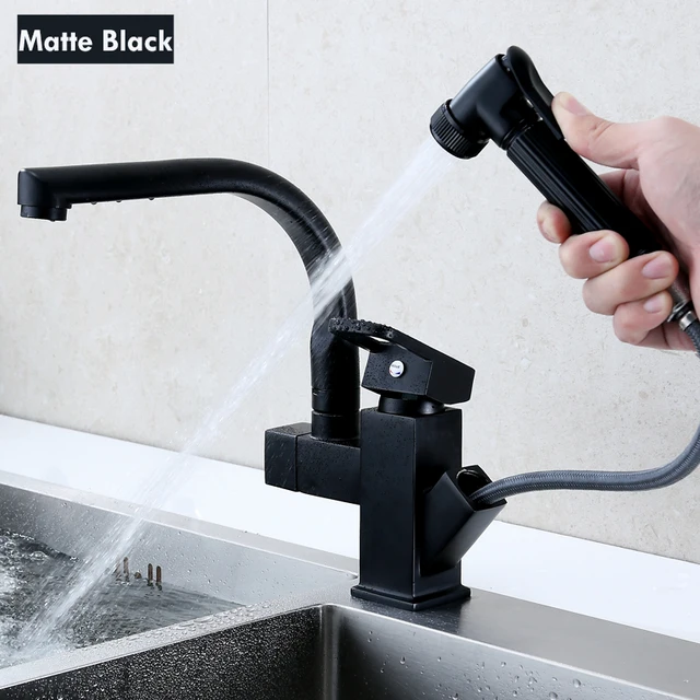 PullOut Kitchen Sink Faucet Booster Sprayer Multifunction Hot And Cold Mixer Tap Midnight Black