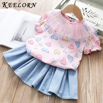 

Keelorn Children Sets 2020 Summer Casual Kids Clothes O-neck Short Sleeve Lace Clothing Brief Cotton Summer Kids Sets For Girls