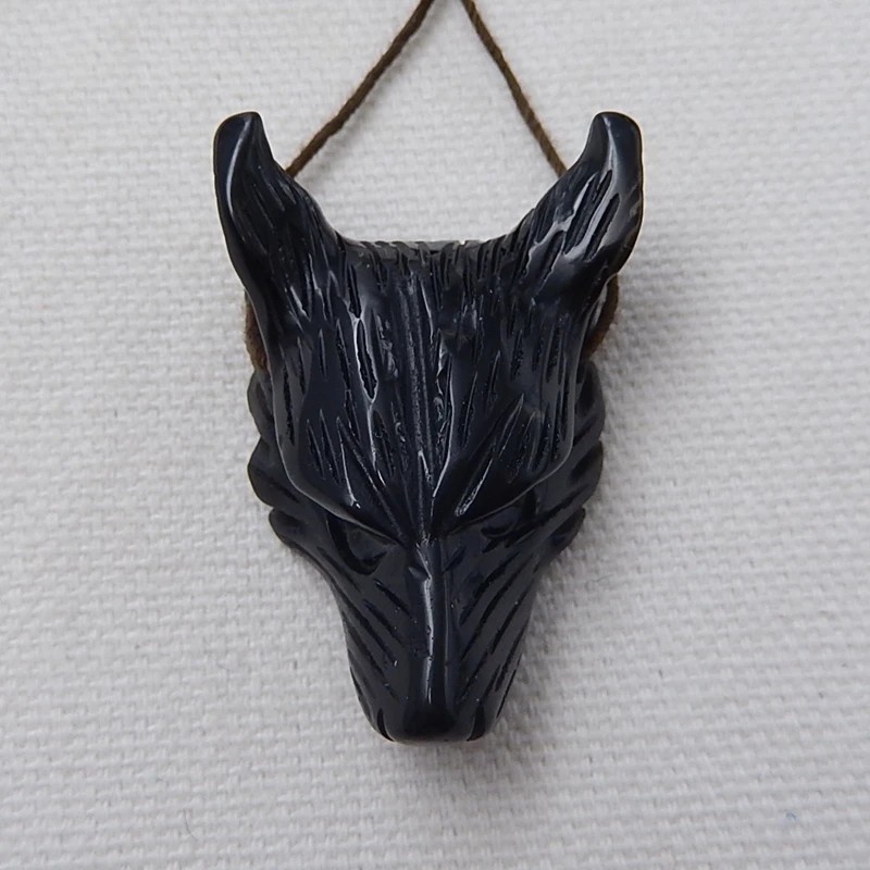

Sale 1Pcs Natural Stone Obsidian Handcarved Wolf Head Side Drilled Necklace Pendant 35x24x12mm 11.53g