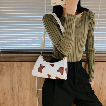 

Vintage Women Handbags Shoulder Bags Fashionable Milk Cow Pattern Bags Ladies Shoulder Bags Girls Cute 2020 Bags