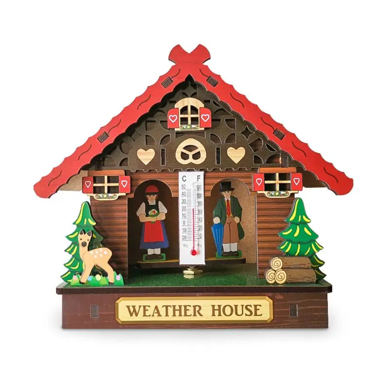 Creative Wooden House Barometer Thermometer Wall Mounted Weather Hygrometer Home Decoration 