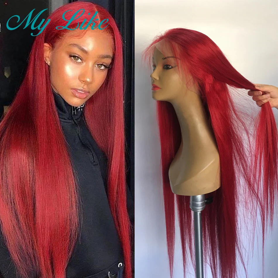 MY Like Red Lace Front человеческие волосы парики 13x4 бразильские прямые для женщин 100% Remy на