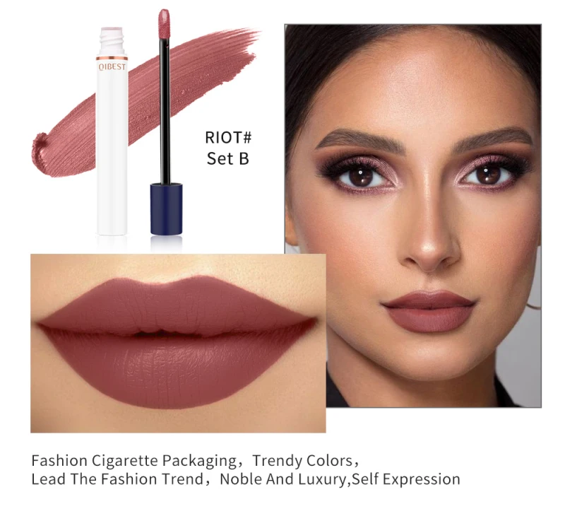 QIBEST 4 Colors matte lip gloss cigarette lipstick Long-lasting Cigarette lipgloss lip tint make up makeup lipstick set TSLM