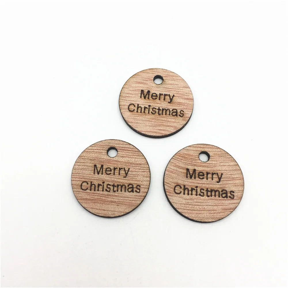50pcs Rustic Brown Wood Circle Round Merry Christmas Tags DIY Crafts Embellishments Cardmaking Scrapbooking Pendants Decorations