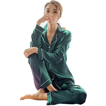 

Fat Mm Oversized Home Wear Sexy Two Piece Set New Summer and Autumn Long Sleeve Pants Imitation Silk Pajamas Women Set