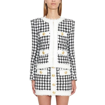 

Runway Designer 2019 Autumn Winter Women Short Jacket Elegant Zippers Long Sleeve Outerwear Coat Vintage Button Patchwork Jacket