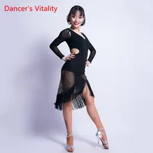 Одежда для латинских танцев, профессиональная одежда для соревнований, Женская Высококачественная тренировочная одежда, женская рубашка с открытой спиной, сексуальное платье с кисточками