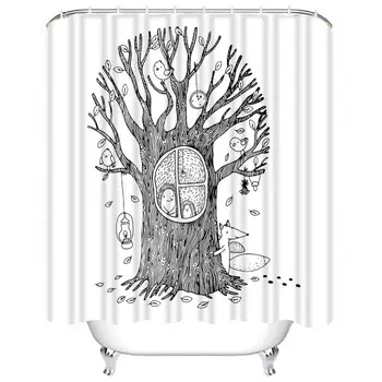 

Shower Curtain Set Burrow Autumn Tree Hedgehog Fox and Birds on Coloring Bathroom Decor Set with 12 Hooks 66X72 Inches