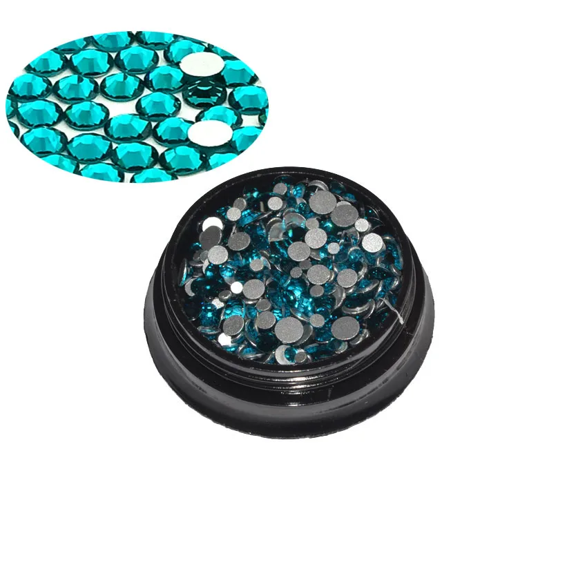 Capri blue 1 коробка, кристаллы, стеклянные стразы для ногтей, смешанные размеры, опаловые Стразы с плоской задней поверхностью для ногтей, аксессуары для ногтей, стразы, 3D украшения для ногтей - Цвет: Capri blue