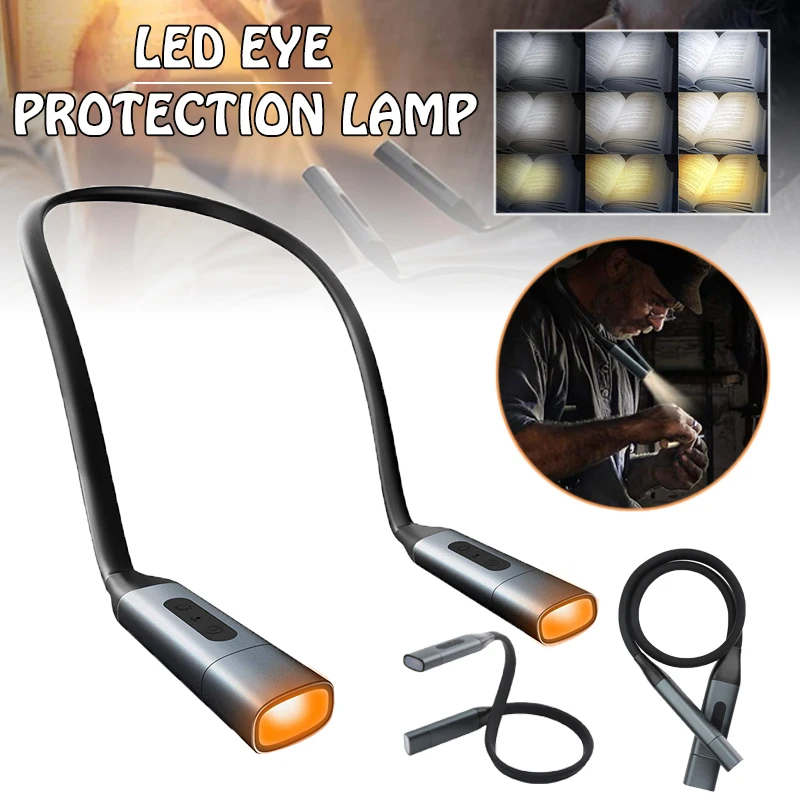 

1pc USB Charge Neck Light Flexible LED Reading Lamp Adjustable Book Bed Night Light Power Switch For Knitting Camping Neck Lamp