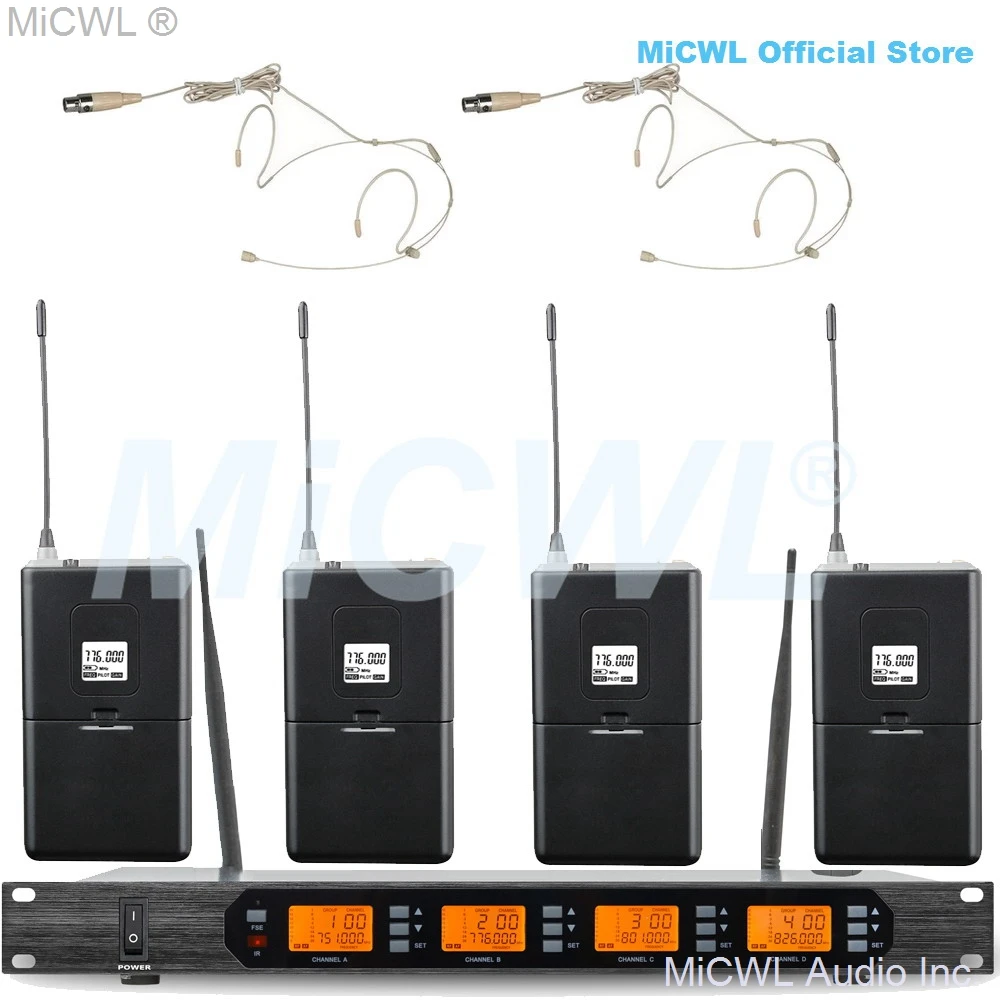 

Original MiCWL D400 4 Beige Headset Wireless Stage Karaoke Performance Microphone System 400 Channel Mics Microphones