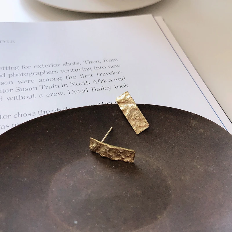 Peri'sBox забитые золотые серьги-гвоздики для женщин из стерлингового серебра 925 пробы асимметричные серьги минималистичные прямоугольные геометрические серьги