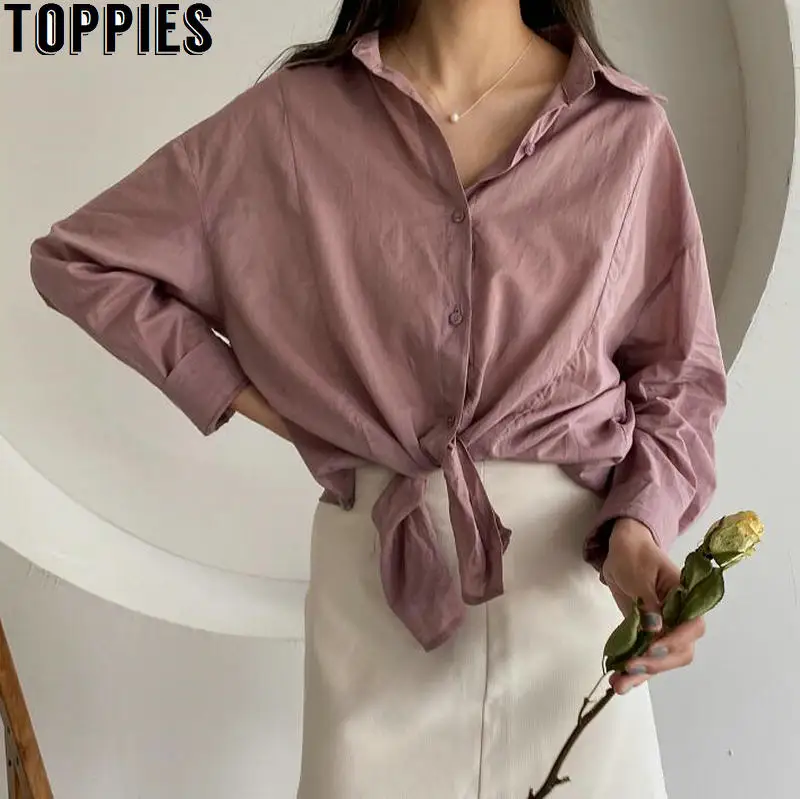 Женские хлопковые рубашки Toppies белые с длинным рукавом в стиле бойфренда летние