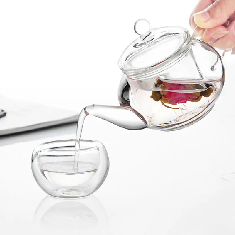 250ML Glass Teapot Tea Infuser Heat Resistant High Temperature Explosion Proof Milk Rose Flower Tea Set Teacup