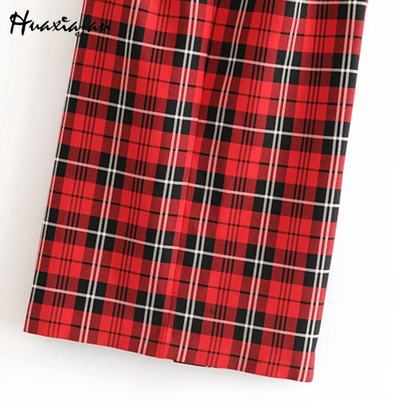Huaxiafan Women Skirt Red Plaid Women Split Long Skirts Straight High Waist Vintage Stylish Faldas Mujer Moda Office Ladies Wear Huaxiafan Women Skirt Red Plaid Women Split Long Skirts Straight High Waist Vintage Stylish Faldas Mujer Moda Office Ladies Wear
