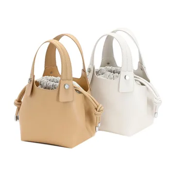 

FGGS-Solid Color Drawstring Bag Simple Wild Shoulder Messenger Portable Bucket Bag Mini Female Bag