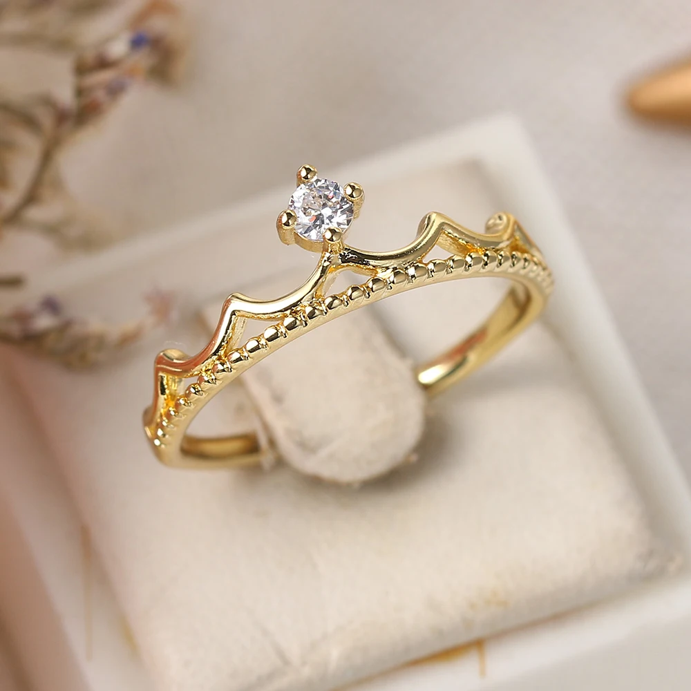 Fashion Jewelry Light Finger-Ring Crown Rose-Gold-Color ZHOUYANG Princess Women Zircon