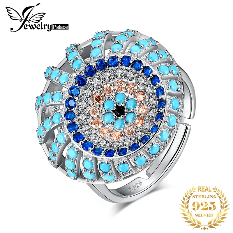 Koop Jewelrypalace Bohemian Boho Gesimuleerde Turquoise Ring 925 Sterling Zilveren Ringen Voor Vrouwen Party Cocktail Ring Zilver 925 Sieraden