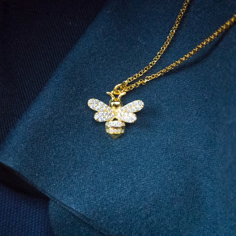 Желтое ожерелье из стерлингового серебра с подвеской в виде шмеля, регулируемая цепочка, длинное ожерелье