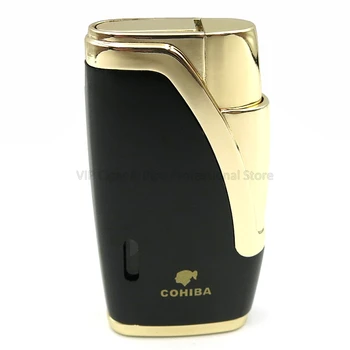 

Cohiba Gadgets Metal Gas Lighter 2 Flame Jet Cigar Lighter Pocket Windproof Cigarette Torch Fire W/Cigar Punch Smoking Tool