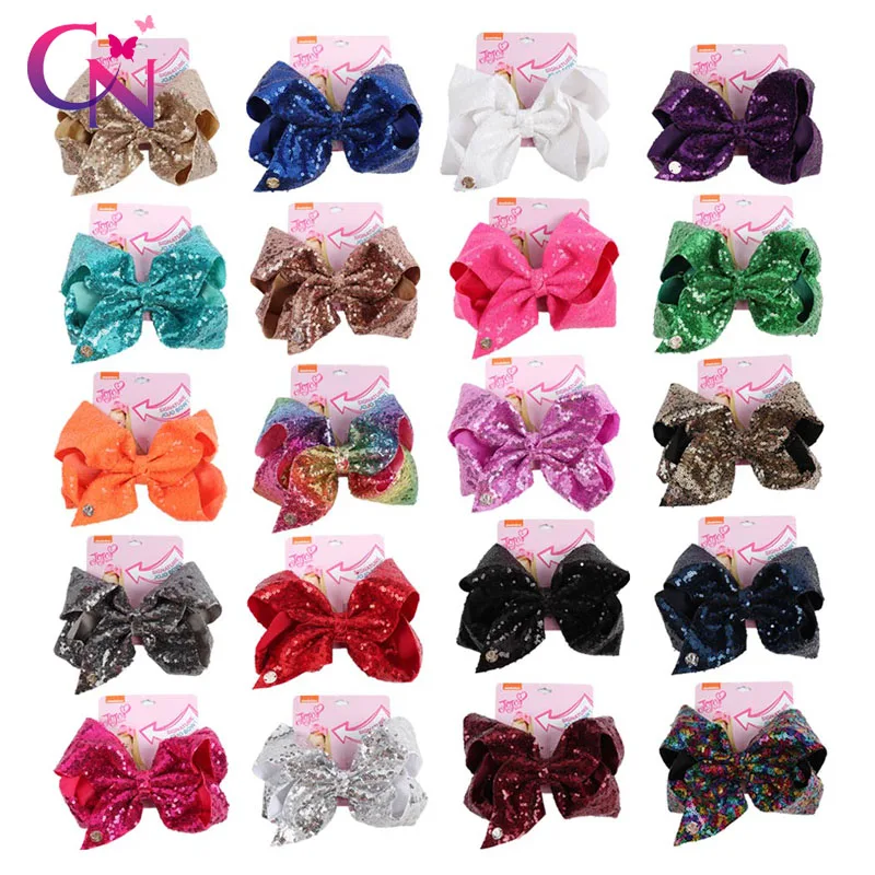 5 Inch  Large Girls Kids Sequin Bow Rainbow Bowknot Hair Clips Ribbon Knot 