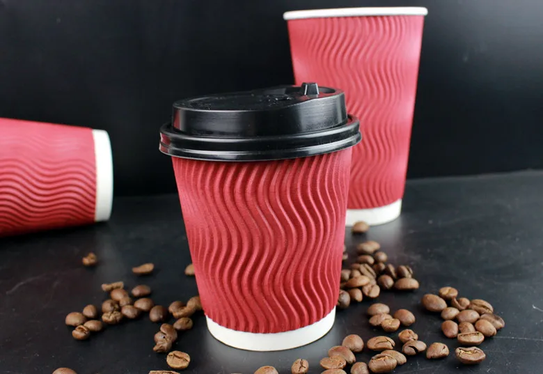 50 шт красный гофрированный анти-скальдинг изоляции плотная бумажная чашка 400 мл одноразовый для кофе соевое молоко горячий напиток упаковки кружки с крышками