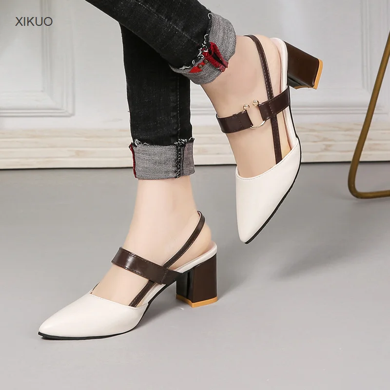 Sandalias de tacón grueso para mujer, zapatos de taco alto, con botón cordel único verano 2021 - AliExpress Calzado