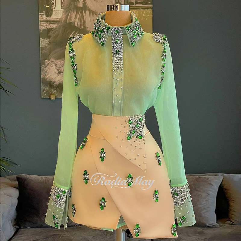 Mint Green Two Pieces Short Prom Dresses Luxury Crystal Mini Cocktail Party Dress For Black Girl Graduation Birthday Gown Rm062 Prom Dresses Aliexpress