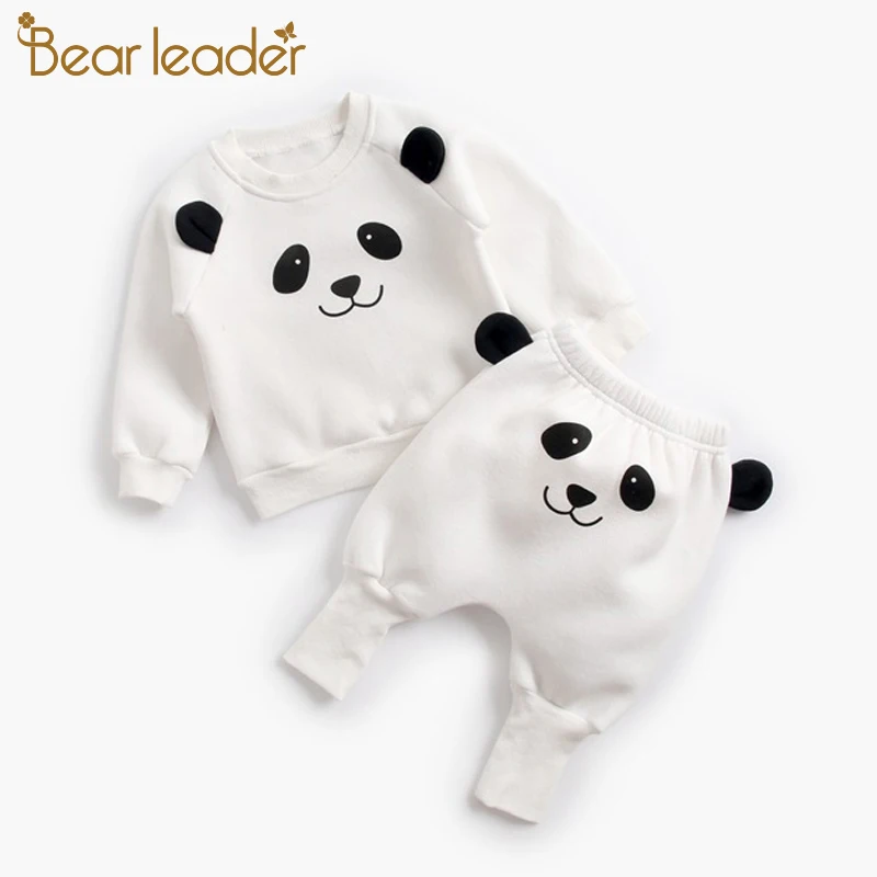 Bear Leader/комплекты одежды для малышей; новые зимние комплекты одежды для новорожденных; Повседневный пуловер с рисунком панды+ штаны; комплект из 2 предметов; детская одежда