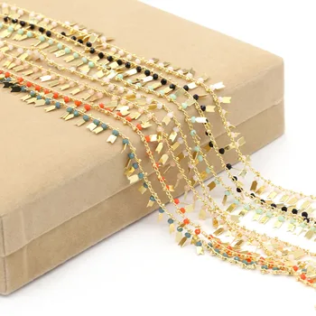 

Hand made copper chain Add natural crystal beads 3x3mm Making necklaces, bracelets and other accessories DIY material 1 meter lo