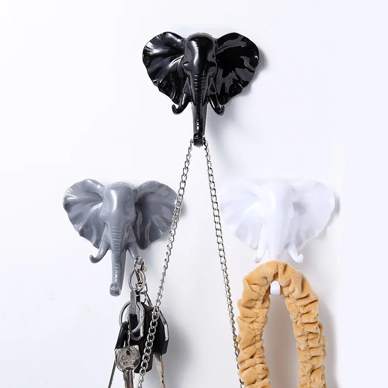 

Elephant Head Animal Wall Door Clothing Hook Display Storage Racks Self Adhesive Hanger Bag Keys Sticky Holder Creative Decor