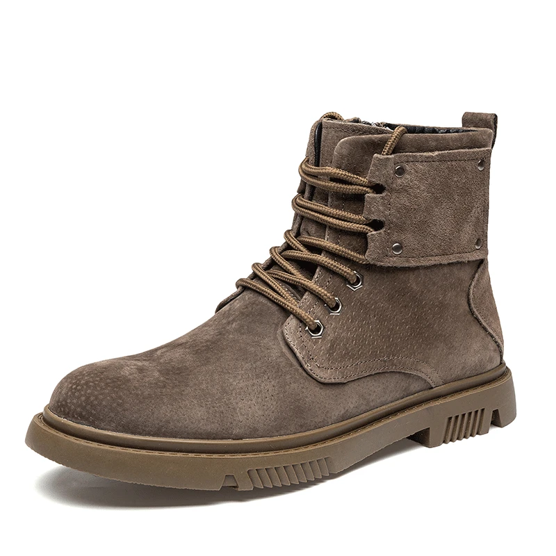 

Spring Genuine Leather Martin Boots Men's Hight-top Work Shoes Mid-top Wolf Warriors Fashion Man Boots British Style Combat Boot