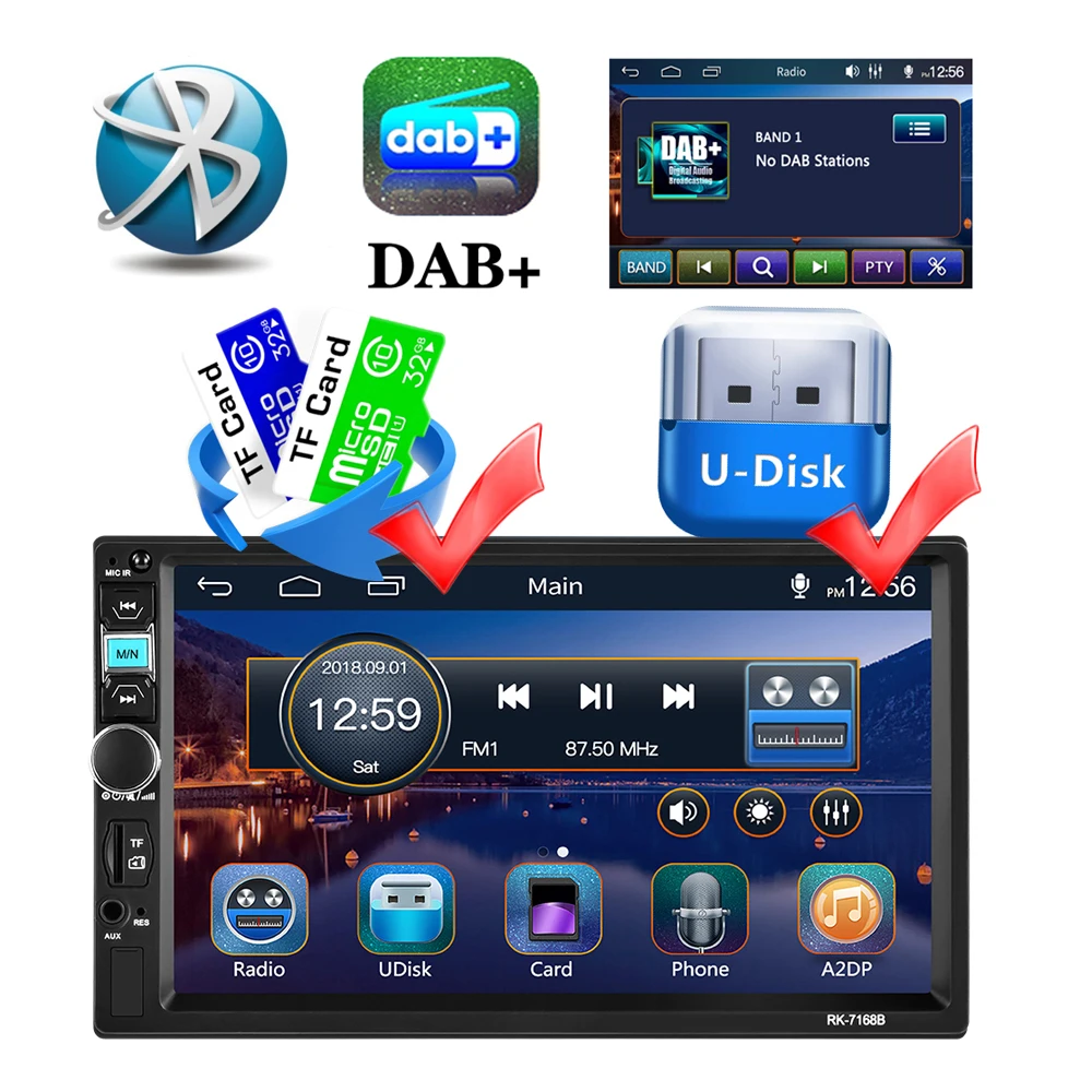 Автомобильный видеоплеер 2DIN MP5 с Dab стерео радио Bluetooth вход для камеры заднего
