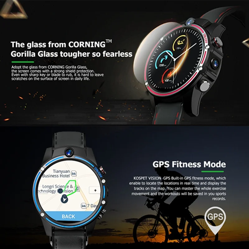 Kospet Vision Voice Search Camera 3G+32G 8.0MP Front-facing Dual Camera 4G-LTE Video Call 800mAh Google Play Smart Watch Phone