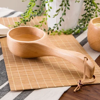 

Japan Style Portable Wooden Spoon Rice Scoop Sauna Water Ladle Bath Water Scoop Kitchen Utensil Tool Measuring Spoon Multifuncti