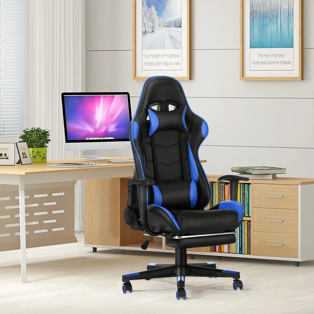 Gaming Sport Chair Swivel Gas Lift Lockable Reclining Chair with 5 Wheels Office Chair Adjustable Seat Height Pu Leather Seater