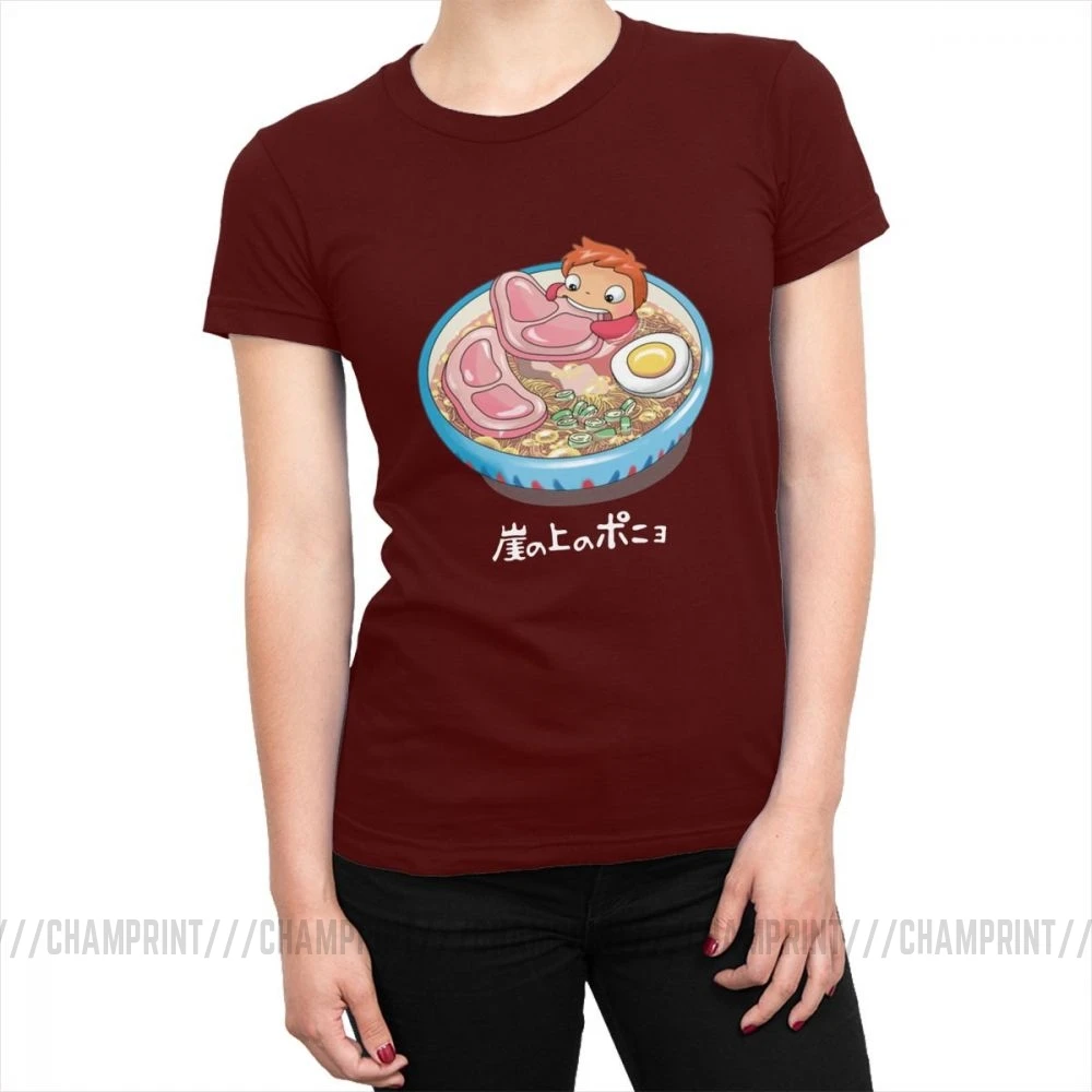 Женская футболка для плавания с лапшей Ponyo on the Cliff, забавная Футболка Harajuku, Tumblr, хлопковые топы, футболки, Корейская женская одежда, большой размер - Цвет: Бургундия