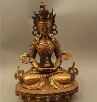 

17" Tibet Buddhism Bronze Seat Amitayus longevity God Goddess Statue Sculpture fast