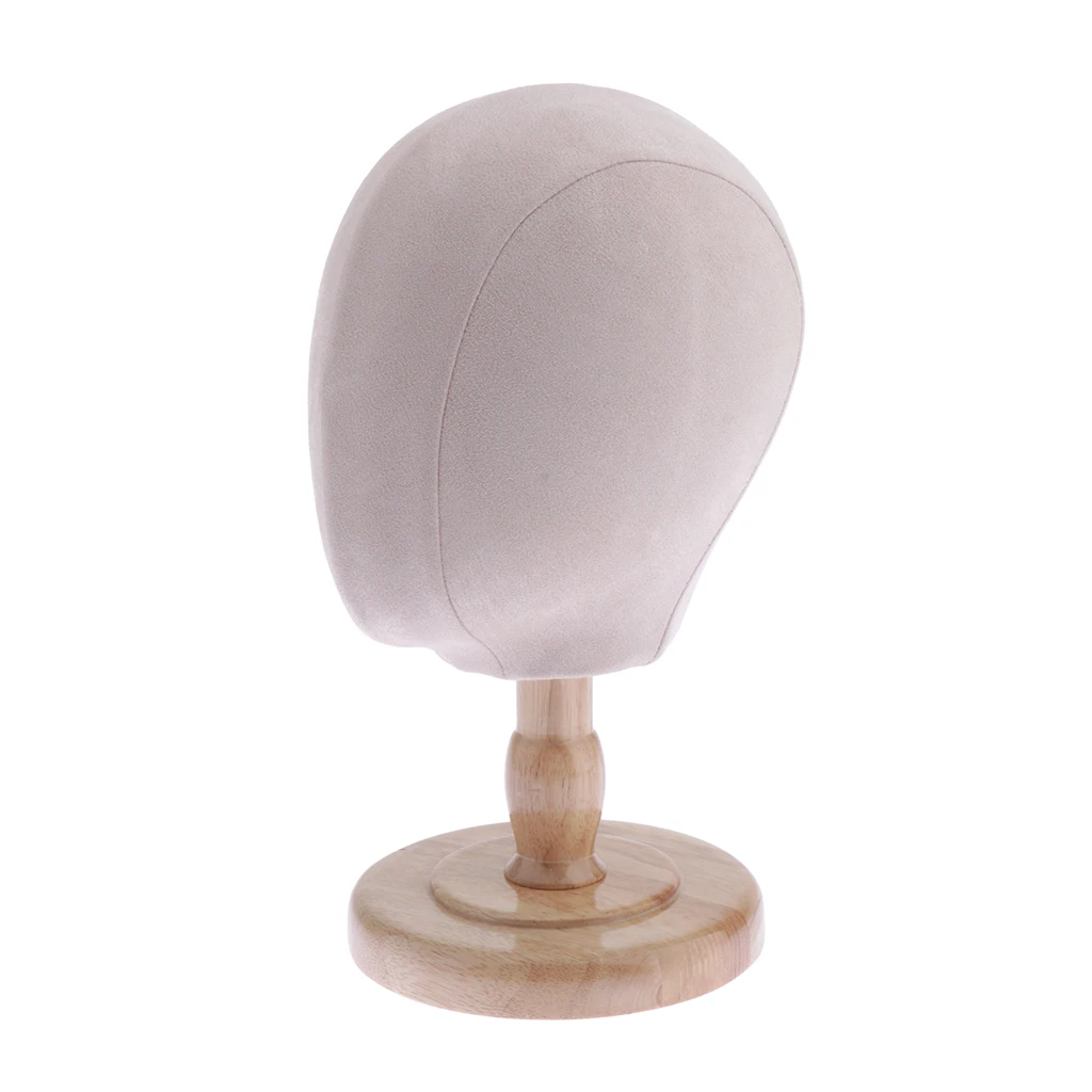 Cork Flocking Cloth Head Mannequin Manikin Wig Making Hat Display Styling Head with Wooden Stand - Beige