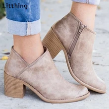 Женская обувь; ботильоны на среднем каблуке в стиле ретро; коллекция года; шикарные летние женские повседневные ботинки на среднем квадратном каблуке; Botas Mujer; Feminina; большой размер 43