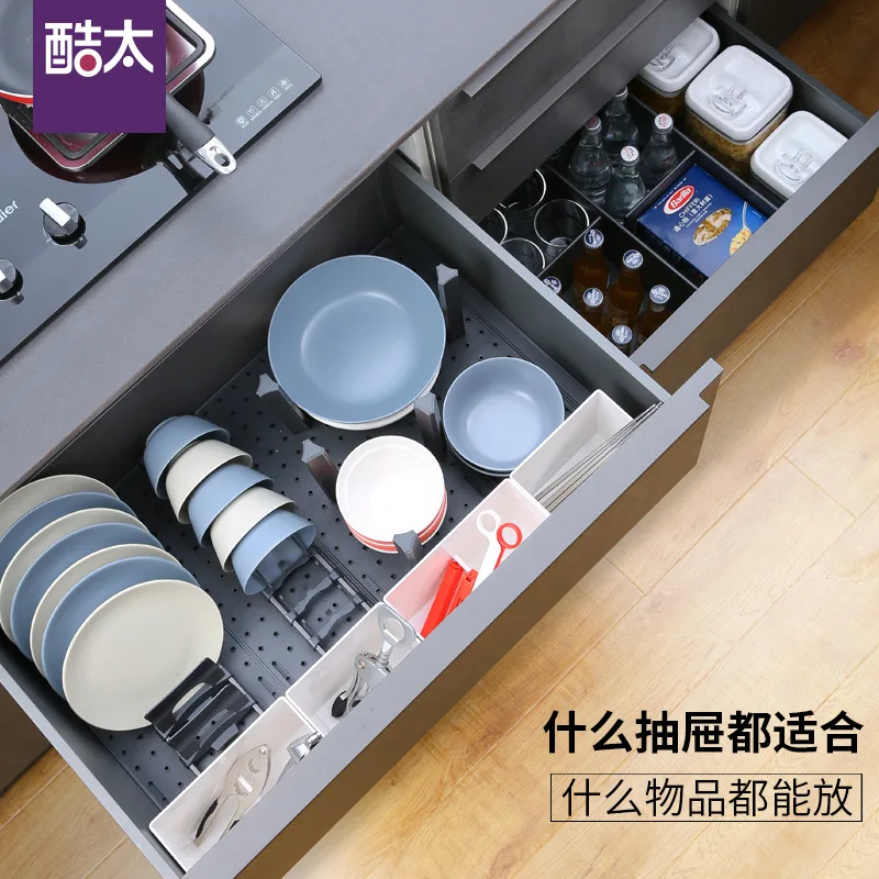 

Kitchen Drawer Storage Tableware Partition Organizing Cabinets Supplies Pots Schemes Storage Shelf Dish Rack Put Dish Rack