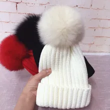 Зимняя Брендовая детская шапка, женские меховые шапки с лисьим мехом, шапка для мамы и ребенка с помпоном, семейные одинаковые шапочки, Детские наряды с шапкой