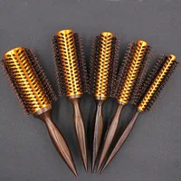 5pcs set Wooden Handle Hair Rolling Brush Natural Boar Bristle Round Brush For Hair Drying Styling Curling 2