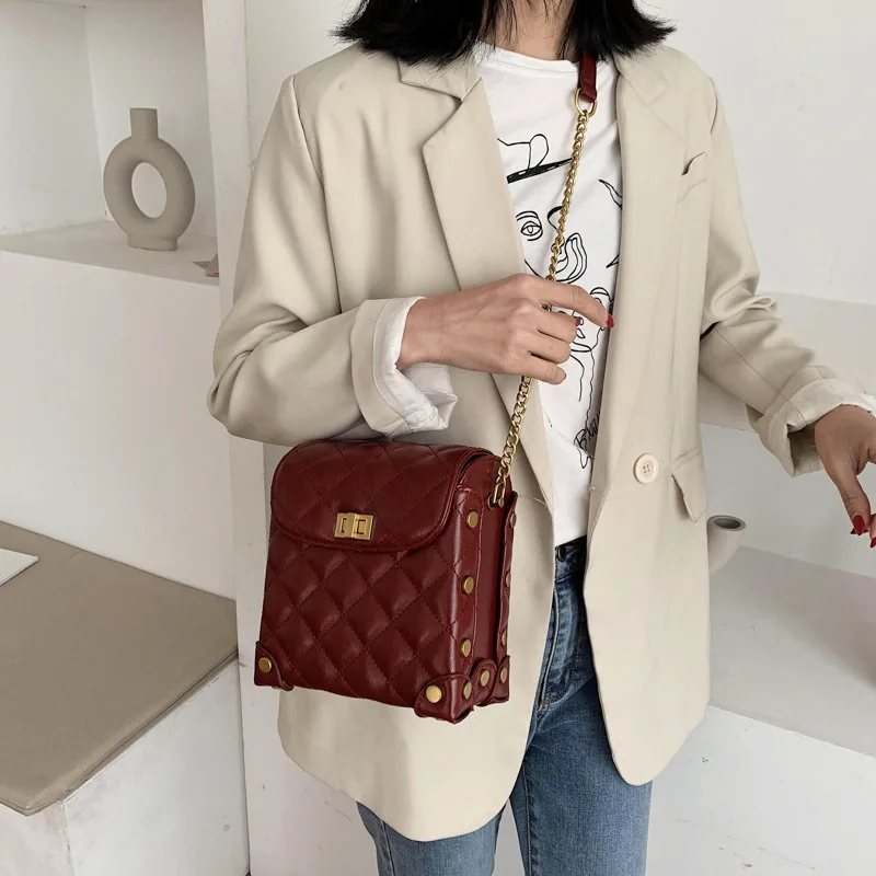 

Graceful Box Bag Fashion WOMEN'S Bag 2020 Spring New Style Chain Shoulder Bag Retro Rhombus Shoulder Small Box