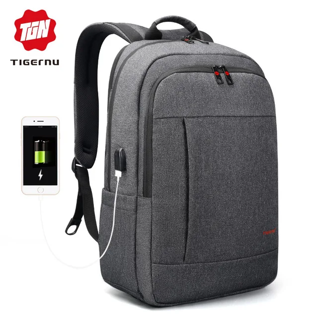 Tigernu Anti-theft USB зарядки Для мужчин 15,6 дюймовый ноутбук рюкзак Для женщин рюкзак Mochila школа рюкзак сумка Повседневное ноутбука сумка - Цвет: black grey