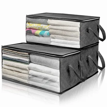 

Quilt Clothes Bag Non Woven Fabric Storage Box With Handles Folding Moisture-proof Sealed Storage Box Clear Organizer 1PC