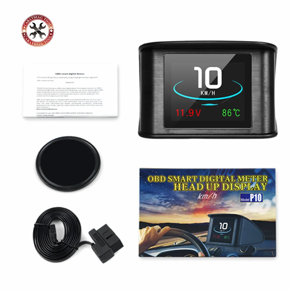 Hud OBD2 Head Up display P10 Цифровой Автомобильный спидометр с уровнем топлива напряжение охлаждающей жидкости температура одометр скорость