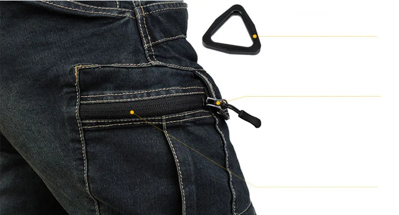 Mcikkny High Quality Men Cargo Tactical Jeans Pants Motorcycle Elastics Waist Denim Trousers For Male Multi Pockets  (2)