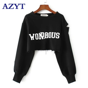 

AZYT European 2020 High Waist Shgort Streetwear Sport Sweatshirt Spring Letters Printed Spring Pullover