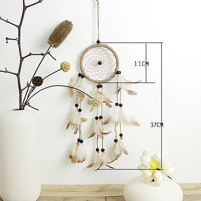 

Original natural feather, hand-made hemp rope weaving pastoral style craft gift pendant, household ornament, wall decoration